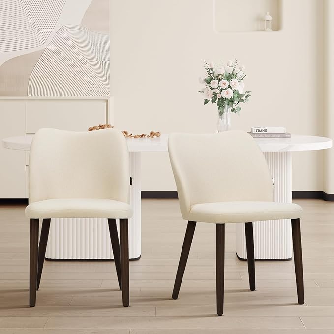 Wooden Dining Chairs Set of 2, Upholstered Kitchen Dining Room Chair, Modern Fabric Farmhouse Dinner Chair for Restaurant & Cafe, Beige