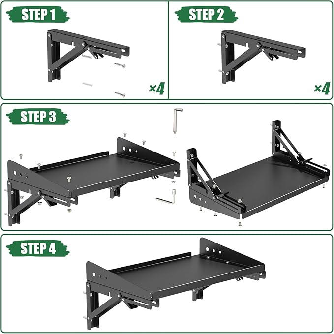 ULIBERMAGNET Garage Folding Storage Rack Shelves,200LB Metal Wall Mounted Adjustable Rail Shelf for Garage,Power Tools,Toolbox,Storage Shelves with Lip for Workshop Kitchen Office (2 Pack)