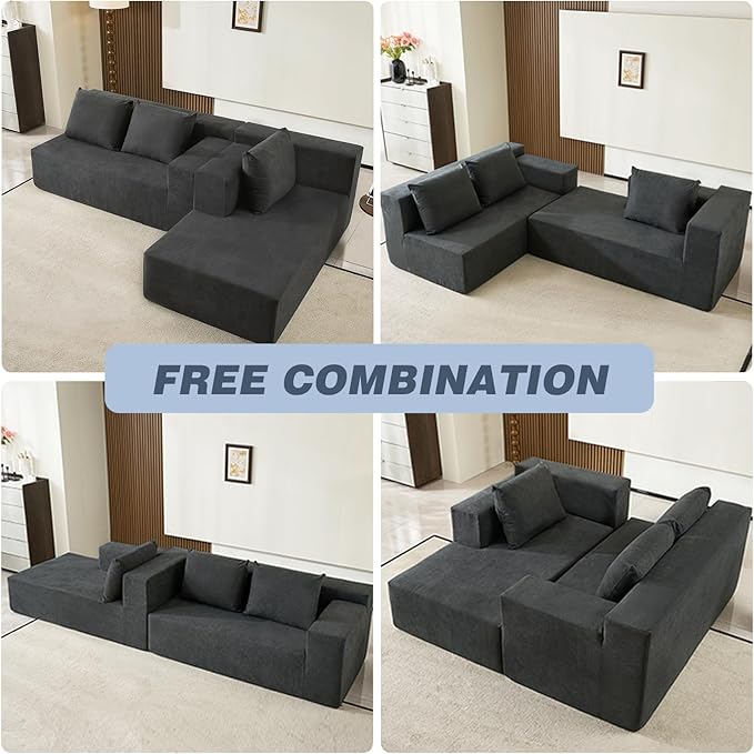 ANONER 103” Modular Sectional Sofa - L Shaped Upholstered Cloud Couch, Free Combination Deep Seat Corner Sofa, Sectional Couches for Living Room, Modern Minimalist Couch, Dark Grey