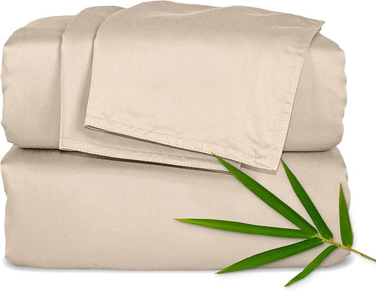 Pure Bamboo Twin XL Sheets, Genuine 100% Organic Viscose Derived from Bamboo Bed Sheet Set, Luxuriously Soft & Cooling, Double Stitching, 2 Year Quality Promise (Twin XL, Almond)