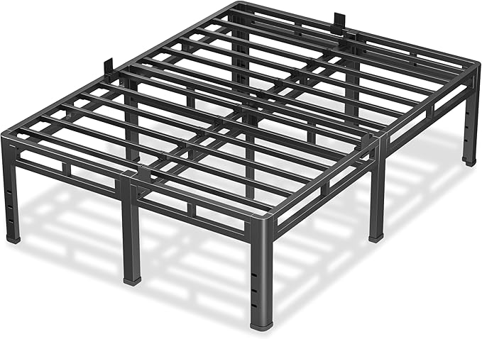 NKZ 22 Inch Full Size Bed Frame, Metal Bed Frame & Box Spring 2 in 1 Platform with Round Corner Legs, 4000Lbs Heavy Duty Metal Frame, Mattress Slide Stopper, Headboard Hole, Noise-Free, Easy Assembly