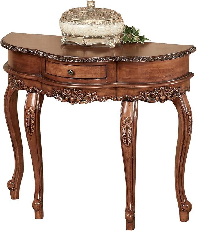 Touch of Class Traditional Delegato II Natural Cherry Classic Wooden Console Table - Handcrafted Wood - Victorian Style - Decorative Regal Furniture - Half Circle Moon Shape - Elegant Display