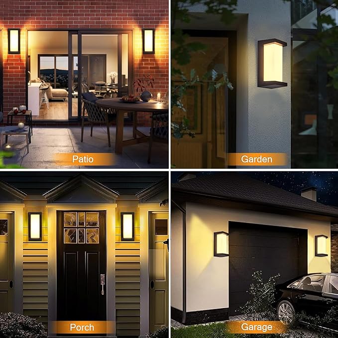 wowlite Exterior Lighting Fixtures 1 Pack, 12W Outdoor Wall Lights 3000k 4000k 6500k 3 Colors Changeable, Modern Outdoor Light Fixture Aluminum LED Front Porch Light for House Patio Front Door