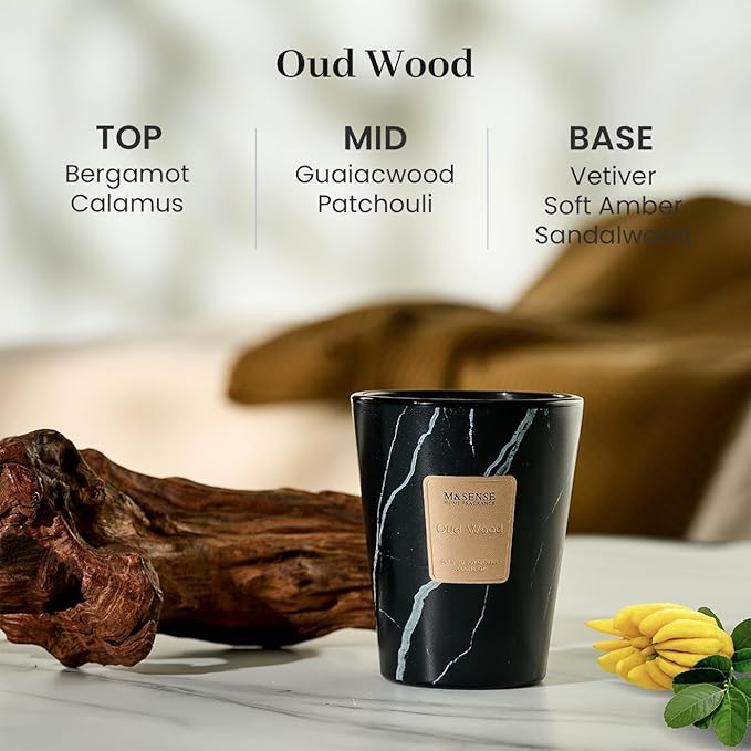 M&SENSE Oud Wood Scented Soy Candle, 3 Wick Highly Scented 14.1 Oz 80H, Aromatherapy Christmas Gift for Women and Men