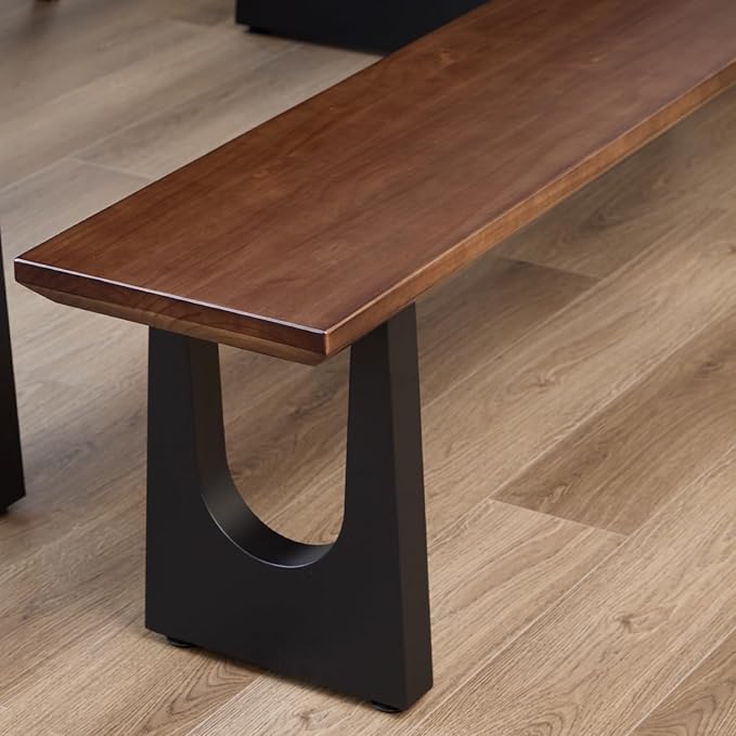 Walnut Color Long Bench Solid Wood Top Metal Legs U-Shaped Design Durable Sturdy Dining Bench Ideal for Office Home Restaurant Patio Multiple (Bench, 78.74in)
