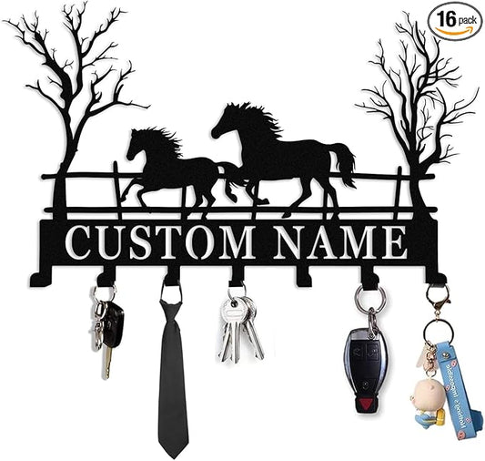 Personalized Horse Metal Key Rack Hooks with Name,Custom Key Holder for Wall,Metal Key Holde Wall Mount Hooks for Bedroom Entryway Kitchen Office Horse