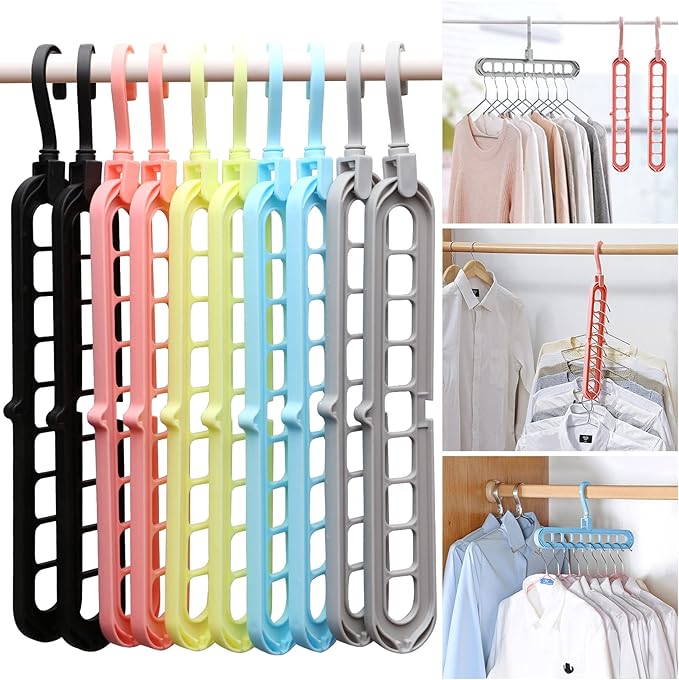 Closet Organizers and Storage,College Dorm Room Essentials,Pack of 10 Multifunctional Organizer Magic Space Saving Hangers with 9 Holes Storage Organization for Wardrobe Closet
