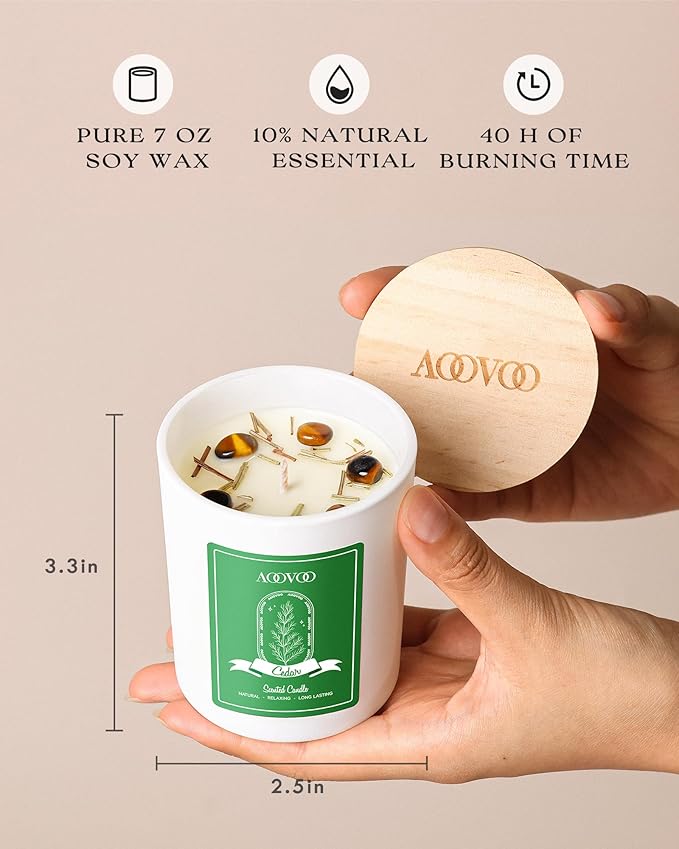 AOOVOO Christmas Candles Set for Women - 4 Pack Candles for Home Scented, Aromatherapy Candle with Crystals, 28 oz 200 Hour Long Lasting Candle, Winter Fragrance of Cedar, Fir, Hot Cocoa, Vanilla Cake