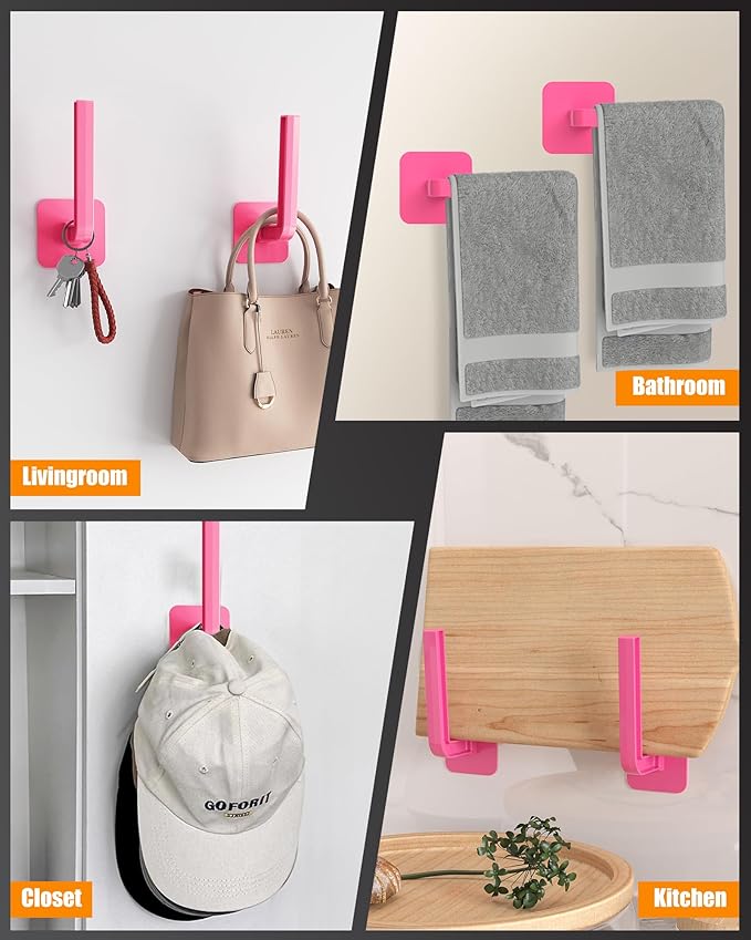 Hat Rack for Hat Storage (4-Pack), Multi-Purpose Hat Organizer, Strong Adhesive Hat Hooks for Wall Hat Organizer for Baseball Caps, Two Mounting Options Hat Hook, Rose (Color)