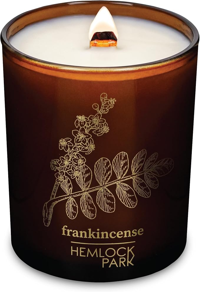 Hemlock Park Wood Wick Candle Handcrafted with Natural Coconut Wax and Essential Oils (Standard 7.2 oz, Frankincense)