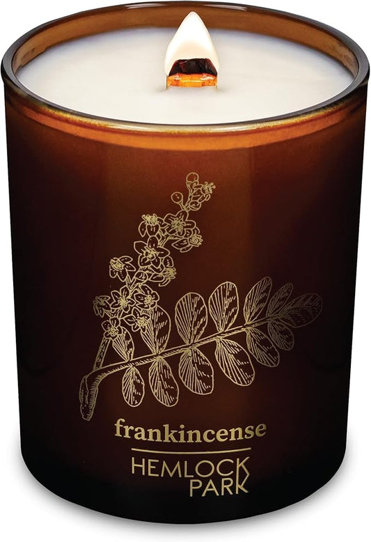 Hemlock Park Wood Wick Candle Handcrafted with Natural Coconut Wax and Essential Oils (Standard 7.2 oz, Frankincense)