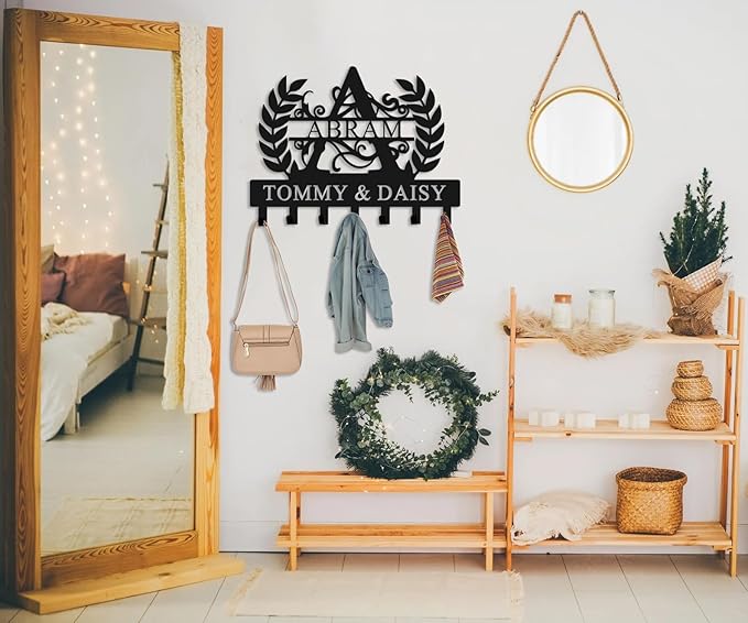 Personalized Metal Key Holder Wall Mount with Family Name Custom Key Hooks Wall Mounted Key Hooks Monogram Name Decor for Kitchen Entryway Hallway Office Doorway