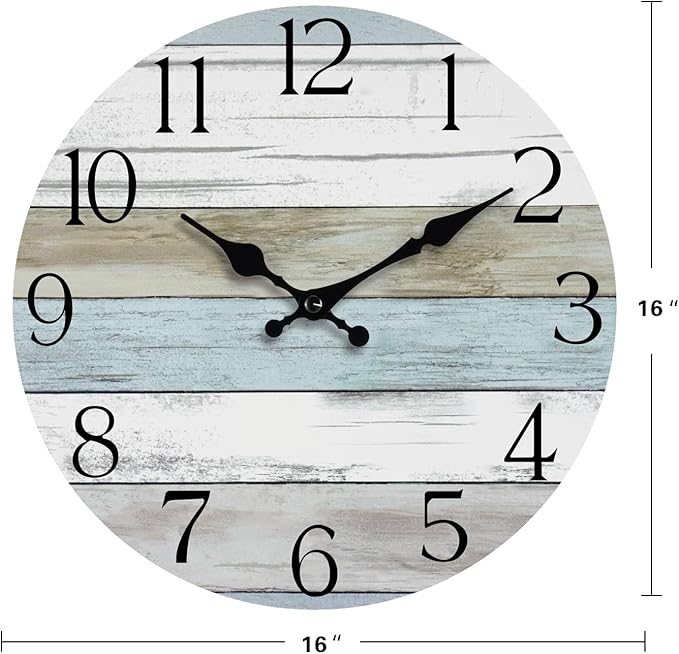 HYLANDA Wall Clock, 16 Inch Silent Non Ticking Wall Clocks Battery Operated, Rustic Clocks Decorative for Living Room, Kitchen, Bathroom, Bedroom