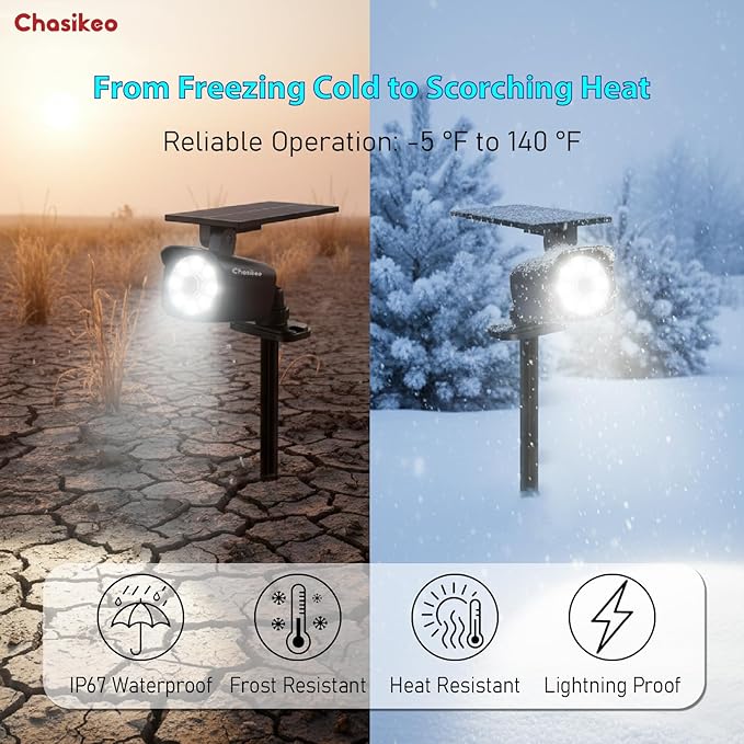 Chaiskeo Solar Motion Lights Outdoor, Solar Spot Lights with Motion Sensor, IP67 Waterproof Solar Powered Security Lights, LED Spotlight for Garden, Yard, Pathway, Fence, Driveway(1 Pack)