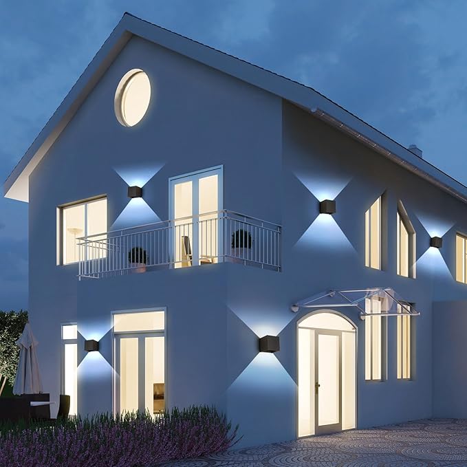 4 Pack LED 20W Outdoor Wall Lights Exterior/Interior 3 Colors Adjustable Wall Sconce Up and Down Light Porch Lights IP65 Waterproof Exterior Wall Sconce Modern Outdoor Lighting Square Aluminum Black