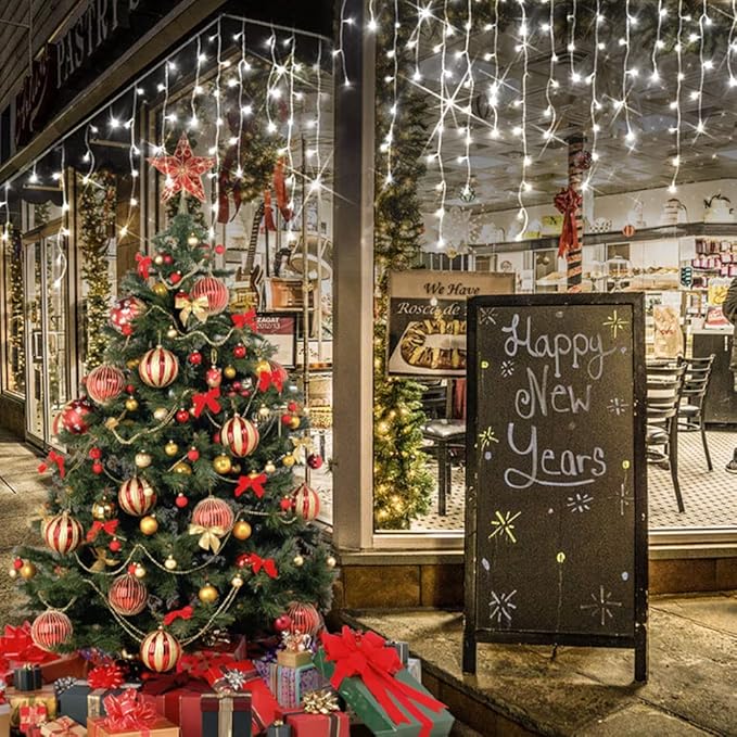 Hezbjiti 2Pack Total 800LED Ice Lights 33FT Christmas Lights String Lights Outdoor Decoration 8 Modes 150 Drops Fairy Lights for Eaves Party Yard Garden Xmas Decor（Cold White）