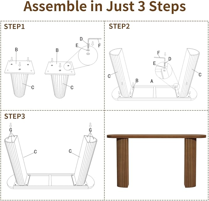 Fluted Solid Wood Console Table-55 Long Farmhouse Entryway Table with Rounded Corners, Morden Sofa Tables Behind Couch for Foyer, Entrance, Living Room, Hallway