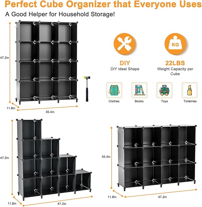 12 Cube Storage Organizer for Clothes, DIY Portable Closet Shelves Clothing Storage for KidsShelves Clothing Storage for Kids