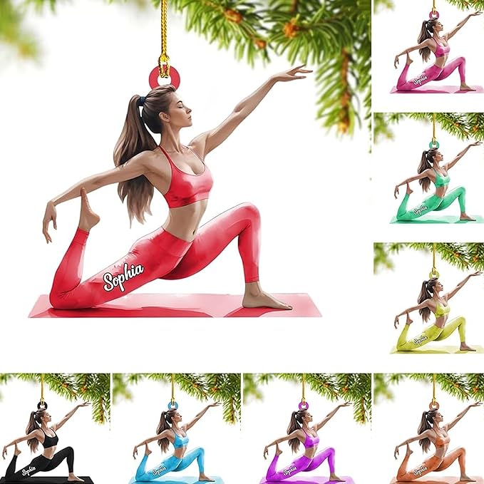 Noni Personalized Yoga Ornament, Custom Name Acrylic Christmas Decoration, Custom Name Mat Decor, Gift for Coach, New Yogi