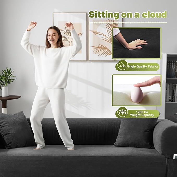 Convertible Futon Sofa Bed,80" Folding Pull Out Couch Bed with Pillows & Storage Pocket, Oversized Queen Sleeper Sofa in a Box,Corduroy Boneless Couch for Living Room,Deep Gray