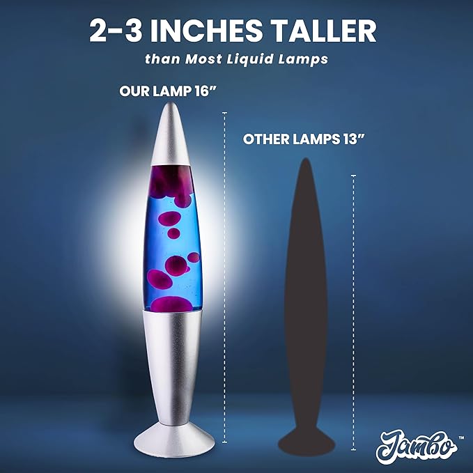 JAMBO 16" Beautiful Liquid Lamp- Blue with Purple Wax, Relaxing Magma Light, Night Light Nightlight, Home Decor Living Room Office Bedroom Lamp for Adults Teens Kids