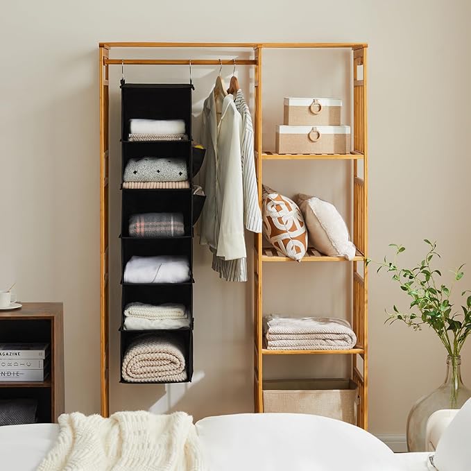 YOUDENOVA Hanging Closet Organizer, 6-Shelf Closet Hanging Storage Shelves, 2 Packs, Black