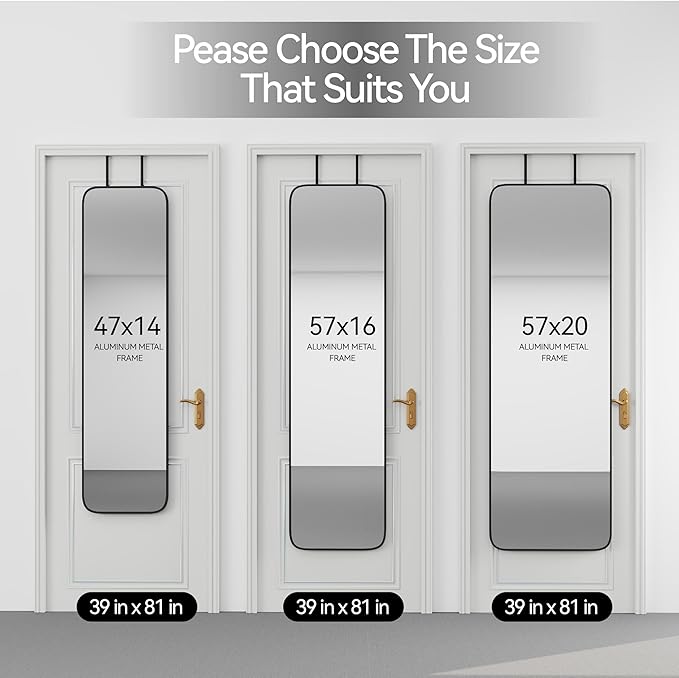 57x20 Door Hanging Full Length Mirror, Floor Stand (Height 5.7ft just Body in1.3ft) Wall Mounted Metal Frame Rectangle Dressing Mirrors for Bedroom Living Room 57 inch Black