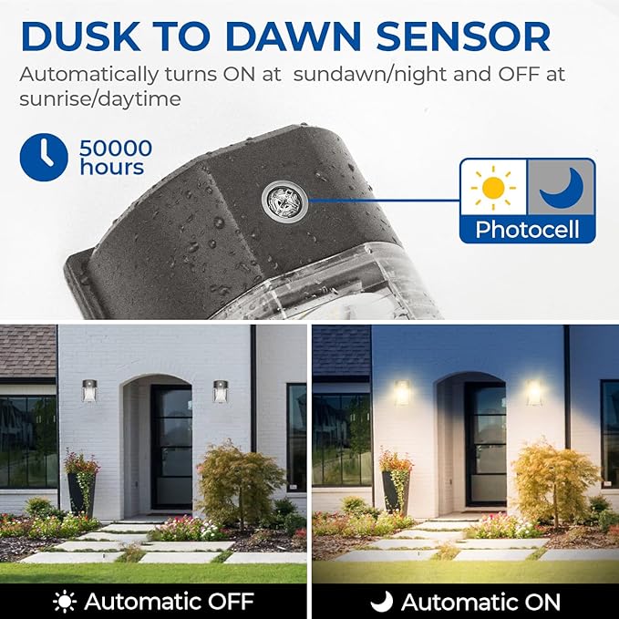 CINOTON 26W LED Wall Pack Light with Dusk to Dawn Sensor, 3000LM [100-277Vac] LED Wall Lights IP65 Waterproof Outdoor Security Flood Lighting for Yard Patio Barn Porch 3000K-Warm White 2 Pack