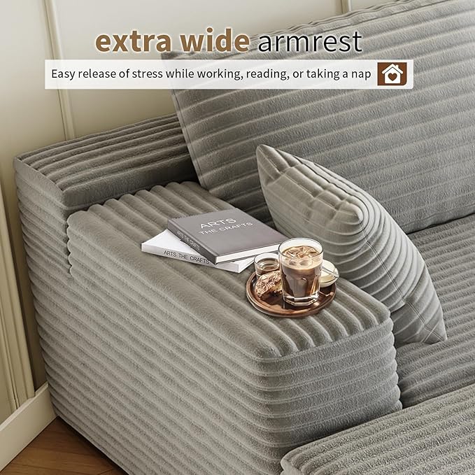 135.4" Cloud Modular Sectional Sofa with 1 Ottoman,Modern Minimalist Upholstered Couches, Comfort U Shaped Sofa for Living Room,Deep Seat Corner Couch，No Assembly Required (Grey,Left Facing Chaise)