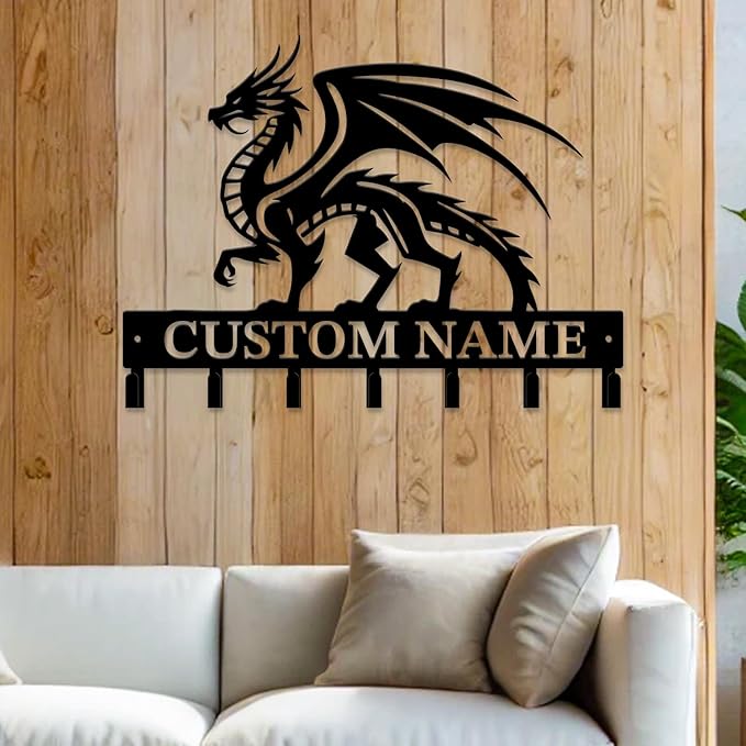 Personalized Evil Dragons Keys Hooks,Custom Name Metal Dragons Art Keys Hooks,Metal Dragons Lover Wall Home Storage Decorative Keys Hooks,Key Holder Hooks for Wall (Style F)