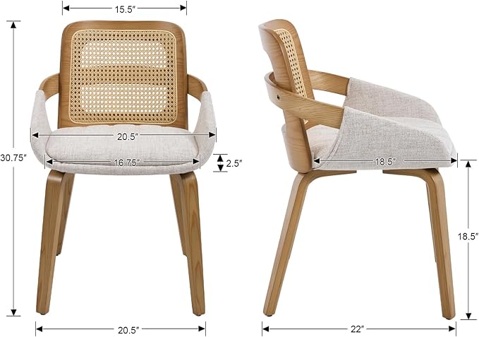 DUOMAY Modern Linen Dining Chairs Set of 4, Cane Back Room Chairs with Solid Wood Legs Kitchen Chairs for Living Room, Restaurant, Beige