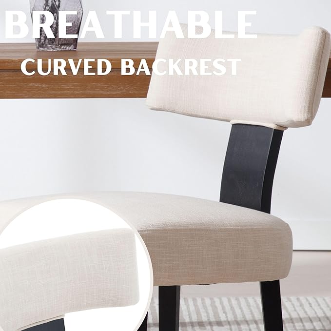 Linen Dining Chairs Set of 4 Modern Dining Chair with Black Wood Legs, Upholstered Dining Chairs for Dining Room, Kitchen, Vanity, Living Room, Beige