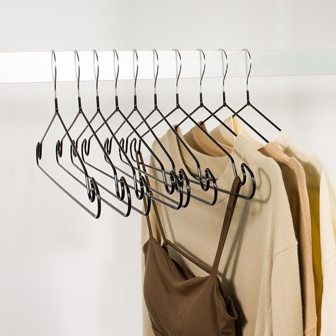 Clothes Hangers, 20Pack,Black Metal Hangers,15.7'W Space-Saving Shirt Hanger,Non-Slip Heavy Duty Hanger with Deep Shoulder Notches for Dress and Camisole