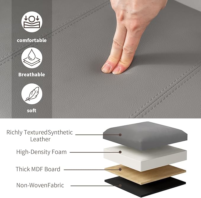 Joveco 32" Leather Storage Ottoman Bench, Rectangle Foot Rest Stool for Living Room, Bedroom, Entryway, Grey