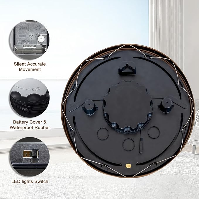 OCEST 15 Inch Indoor Outdoor Clock Waterproof, Silent Metal Large Outdoor Clock Glow in The Dark, Battery Operated Decor for Garden Pool Patio Porch