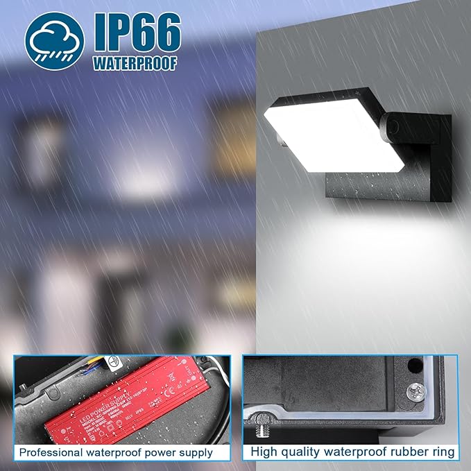 40W Outdoor Wall Light 360 °Rotatable Led Wall Pack Light, 5000K 4000LM Super Bright Wall Mount Lights, Waterproof Self-Developed Security Exterior Flood Lighting for Yard House 2Pack ﻿