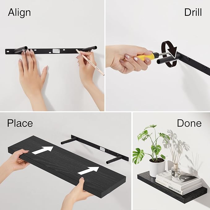 BAYKA Floating Shelves for Wall, 22.5 inches Black Wall Shelves for Bathroom, Bedroom, Living Room, Kitchen & Book, Hanging Display Decor Organizer Shelf with 22 lbs Capacity