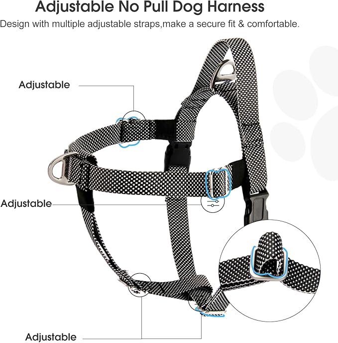 Annchwool Adjustable Dog Harness-Lightweight No Pull Dog Harness with Handle for Small & Medium and Large Dogs-Front Clip Easy for Walking Vest Harness(Black,L)