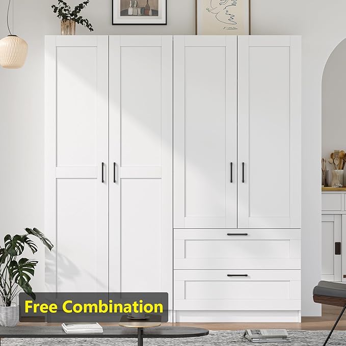 White Tall Kitchen Pantry Cabinet Organizers and Storage with Doors and Adjustable Shelves，Wood Large Gabinetes Para Cocina Office Bookshelf for Laundry Room Cabinets (31.5”W*15.7”D*71”H)