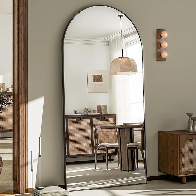 GLSLAND-30x71 inch Wall Mount Arched Full Length Mirror-Aluminum Alloy Frame High Definition-Full Body Mirror for Bedroom or Living Room,Black