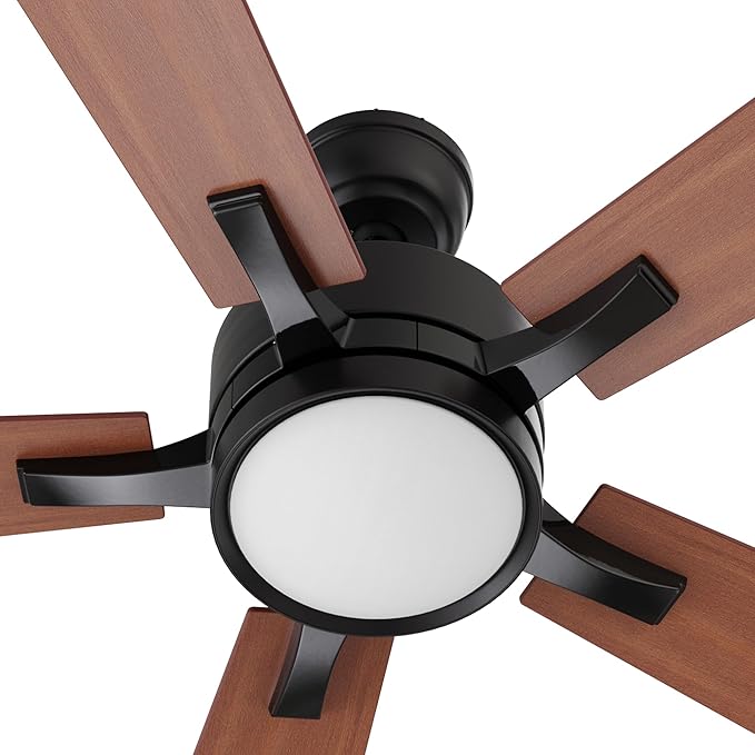 CEME 52" Ceiling Fan with Light and Remote, 10 Speeds Reversible DC Motor Outdoor Ceiling Fan, 3 Light Colors Dimmable Black, Compatible with Alexa, Siri & Google Home, Black & Brown