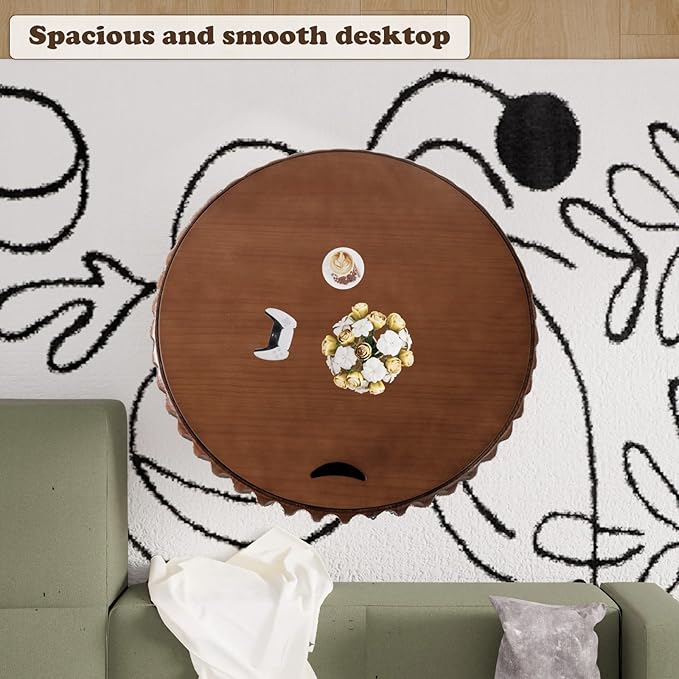 Round Coffee Table with Storage for Living Room, Wood Circle Drum Coffee Table Modern Fluted Center Table Accent Table for Home Office Apartment (Walnut 31.5'')