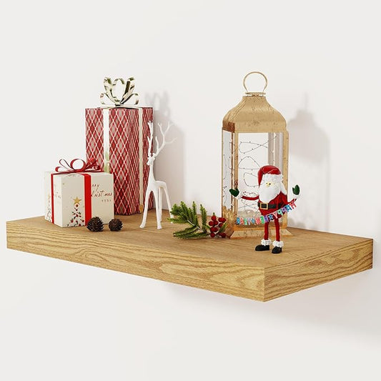 12 Inch Deep Floating Shelves, 24 x 12 Floating Shelf for Books, Rustic Wood Deep Wall Shelves for Home Storage & Display, 2" Thicked Shelves for Kitchen, Living Room, Bedroom, Oak Color, 1 Pack