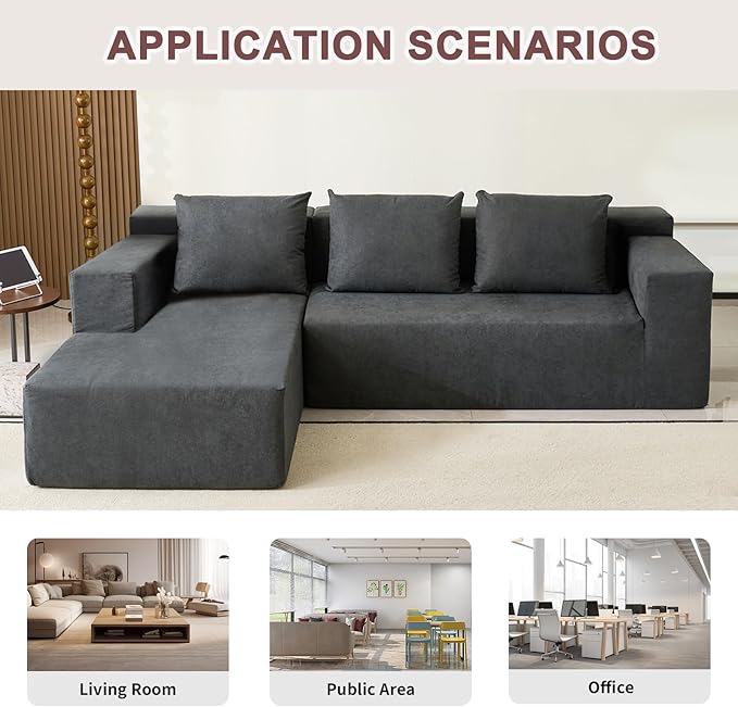 ANONER 103” Modular Sectional Sofa - L Shaped Upholstered Cloud Couch, Free Combination Deep Seat Corner Sofa, Sectional Couches for Living Room, Modern Minimalist Couch, Dark Grey