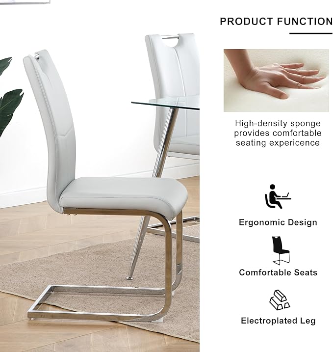 Goujxcy 3 Pieces Round Dining Table Set for 2, Modern Silver Glass Kitchen Table and Chairs for 2 with Upholstered Chairs, Circle Coffee Dining Table Set for Small Space,Apartment,Office