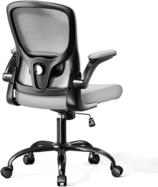 Ergonomic Office Chair-High Back Desk Chair, Adjustable Lumbar Support, Flip-Up Arms, 90-120° Tilt Lock, Breathable Mesh Back Rolling Work Chair for Man Woman(Grey)