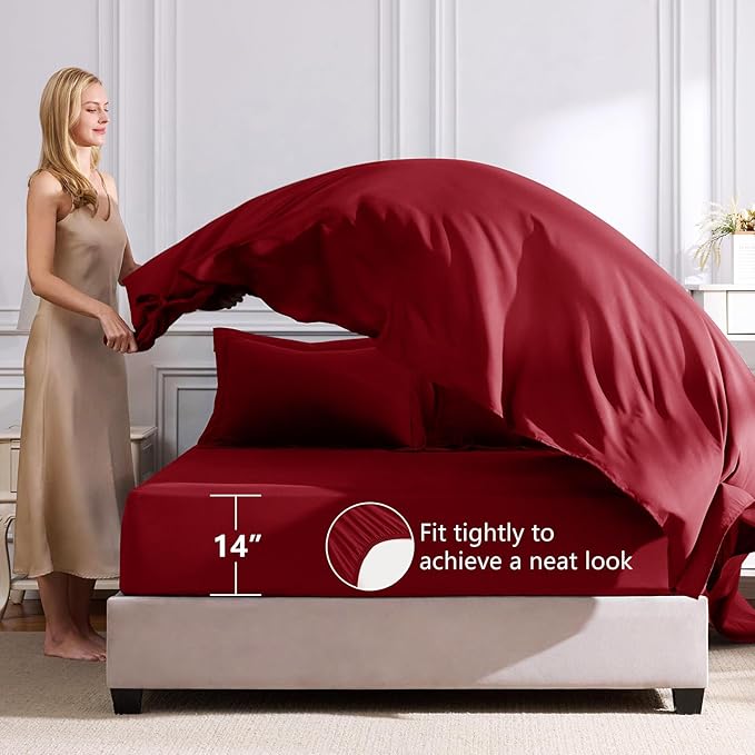 CozyLux Full Size Comforter Sets Dark Red - 7 Pieces Bed in a Bag Full, Luxury Soft Bed Set for All Seasons, Bedding Set with Down Alternative Comforter, Sheets, Pillowcases & Shams