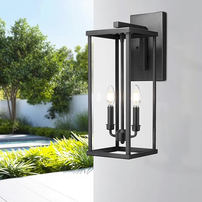 Bestshared Outdoor Wall Sconce Lights, 20 Inch Tall Exterior Wall Lighting Fixtures with Clear Glass, Anti-Rust Modern Black Outside Lantern Lamp for House Front Porch Patio (Black, 20"-1 Pack)
