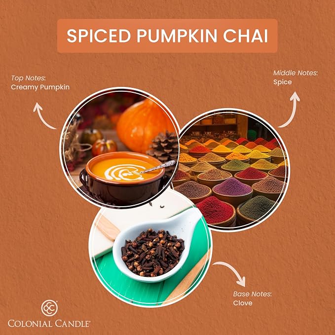 Colonial Candle Spiced Pumpkin Chai Scented Jar Candle, Pop of Color Collection, 3 Wick, 14.5 oz - Up to 60 Hours Burn