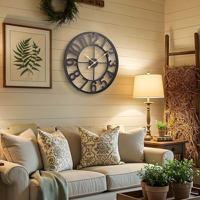 Vantic 24 Inch Large Wall Clock, Arabic Numeral Metal Oversized Wall Clocks for Living Room Decor, Bedroom and Kitchen, Completely Silent, Non Ticking, Battery Operated